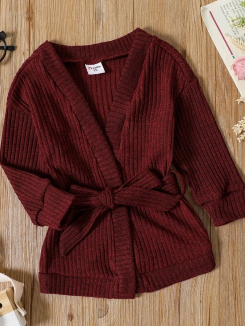 Burgundy Belted Cardigan